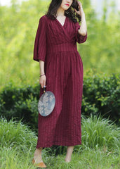 Style v neck tie waist linen clothes Fashion Ideas burgundy Dresses