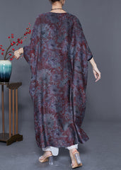 Italian Oversized Patchwork Tassel Silk Maxi Dresses Batwing Sleeve