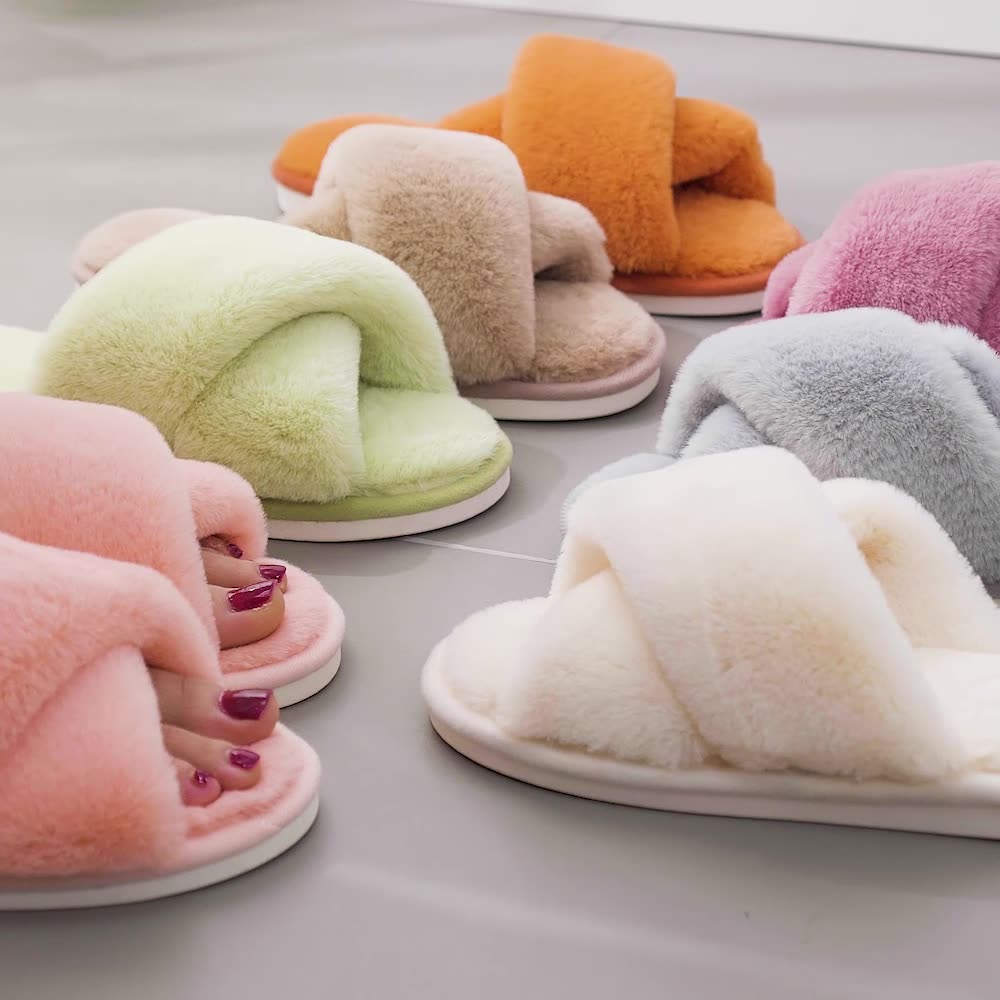 Simple Cross Flat Plush Slippers