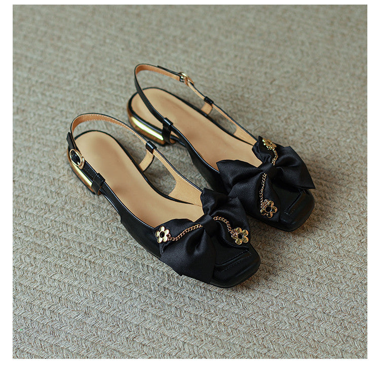 Classic Splicing Bow Low-Heel Sandals