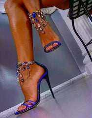 Purple Prom Shoes Stiletto Heel Jeweled Sandals Evening Shoes