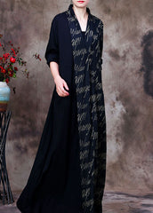 Simple Black Asymmetrical Print Cashmere Dress Winter