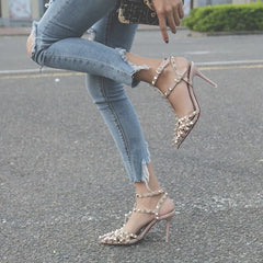 Light Pink Studs Shoes Stiletto Heel Sandals