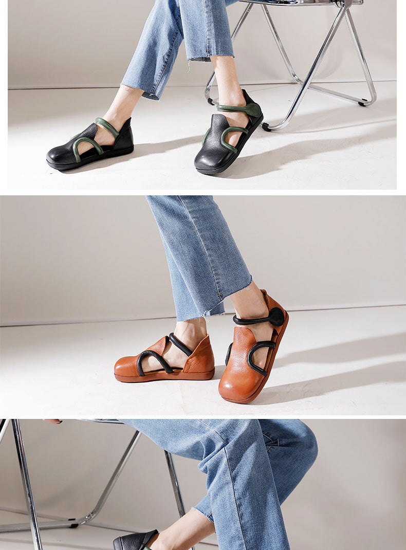 Vintage Niche Leather Flat Sandals