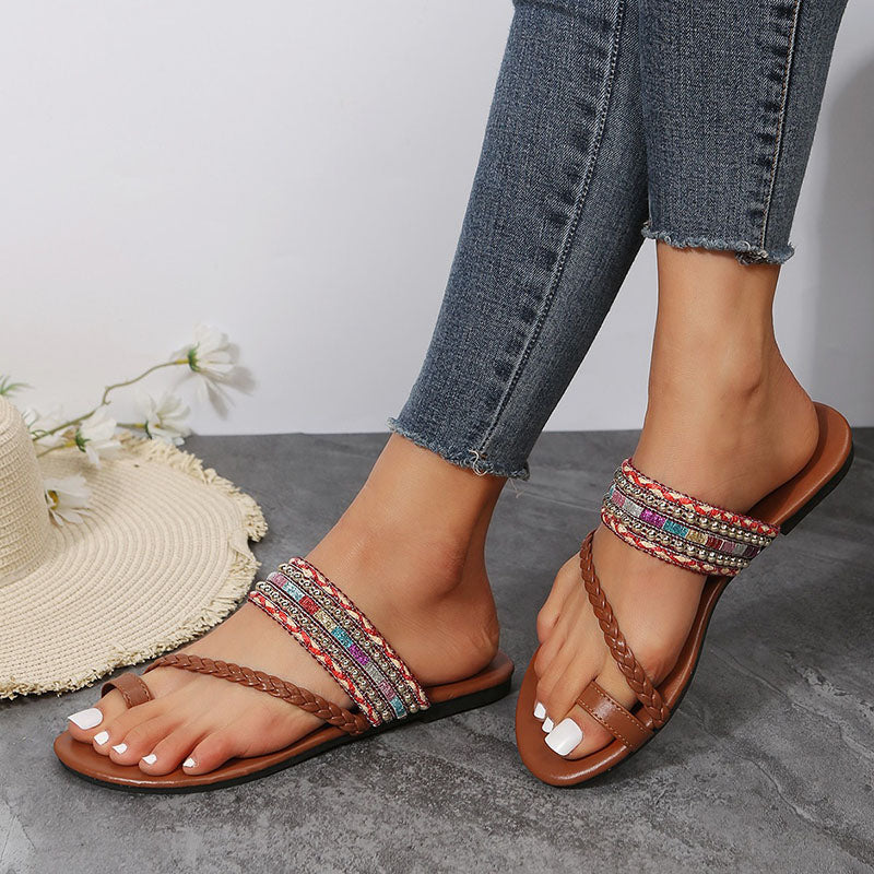 Tribal Cross Strap Flip Flops Casual Flat Slippers