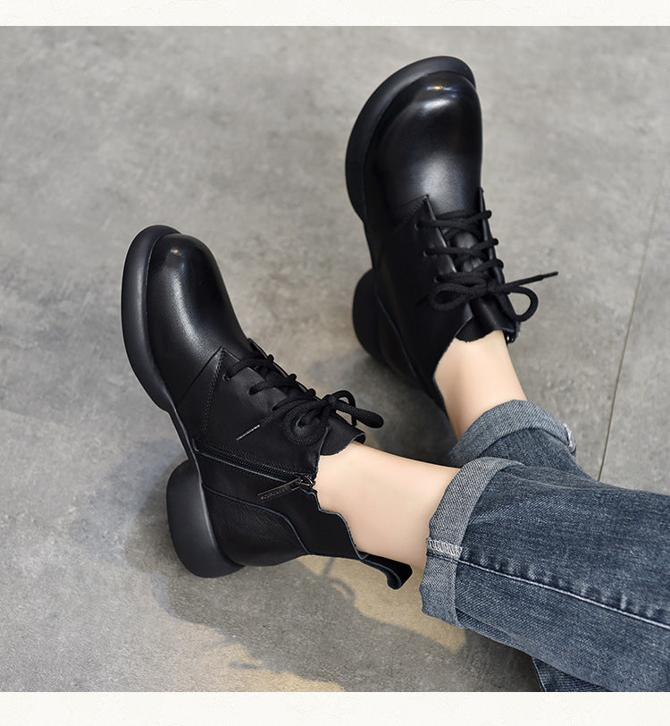 Vintage Leather Round Toe Lace-Up Boots