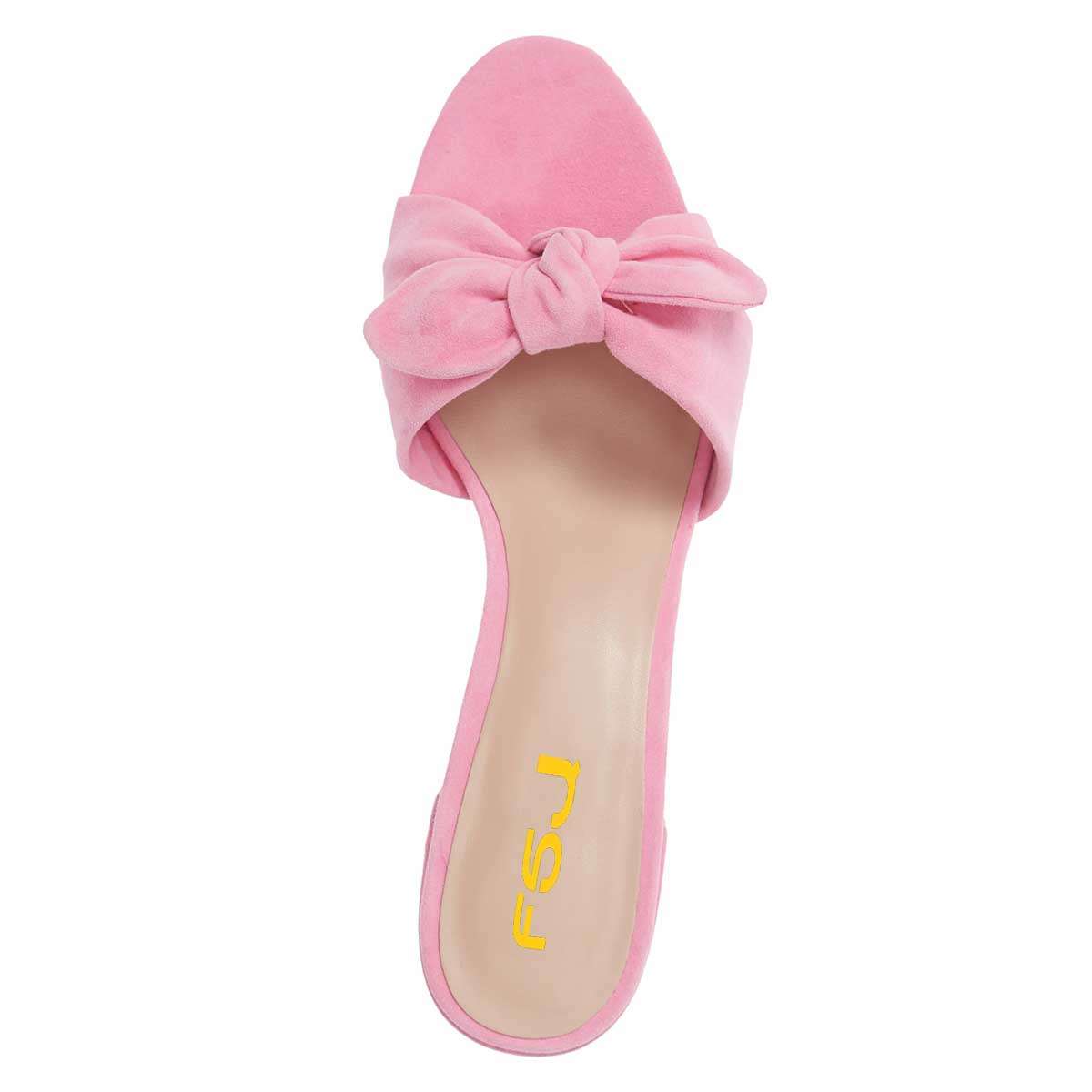 Pink Vegan Suede Block Heel Tie Mule Heels