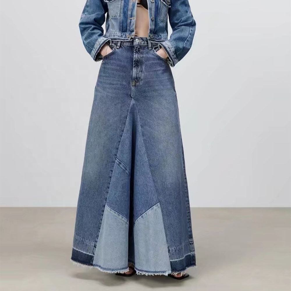 Casual Patchwork Denim Skirt