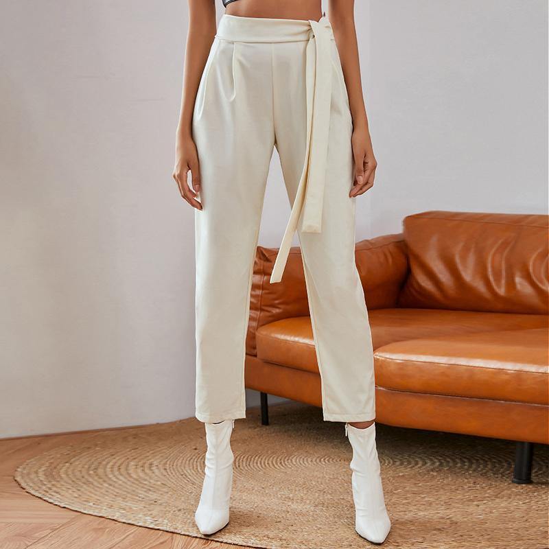 Knotted White Belt Women's Pants