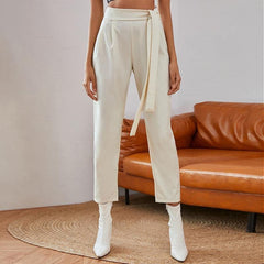 Knotted Belt White Women Pants