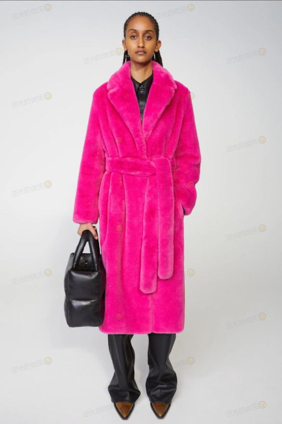 Long imitation rabbit fur coat