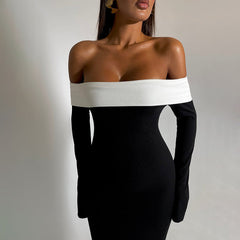 Strapless long-sleeved black maxi dress