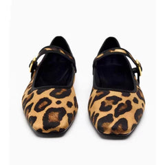 Leopard Pattern Hollow Out T-Strap Pointy Toe Flats