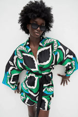 Bermuda print three-piece long-sleeved shirt loose suit