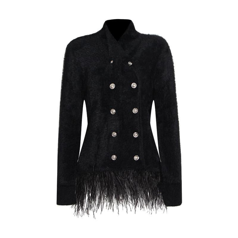 British style double-breasted seahorse hair short coat