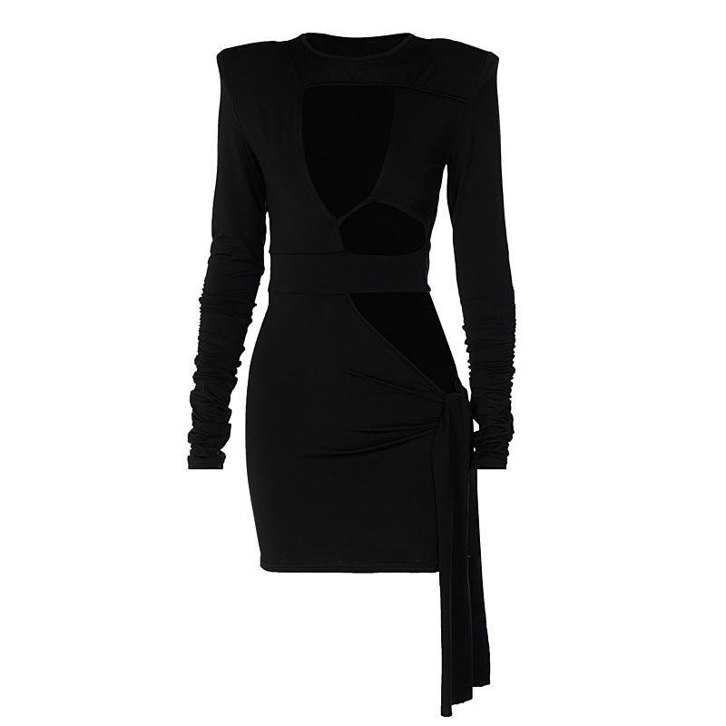 Hollow stitching shoulder pad dress