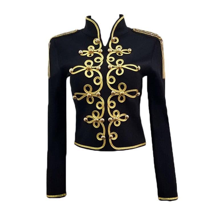 Epaulette Flower Beaded Tassel Jacket Coat