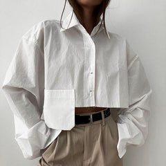 Cropped navel short white shirt