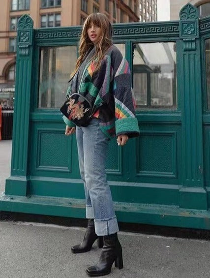 Retro loose floral cotton jacket