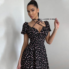 French design floral backless dress