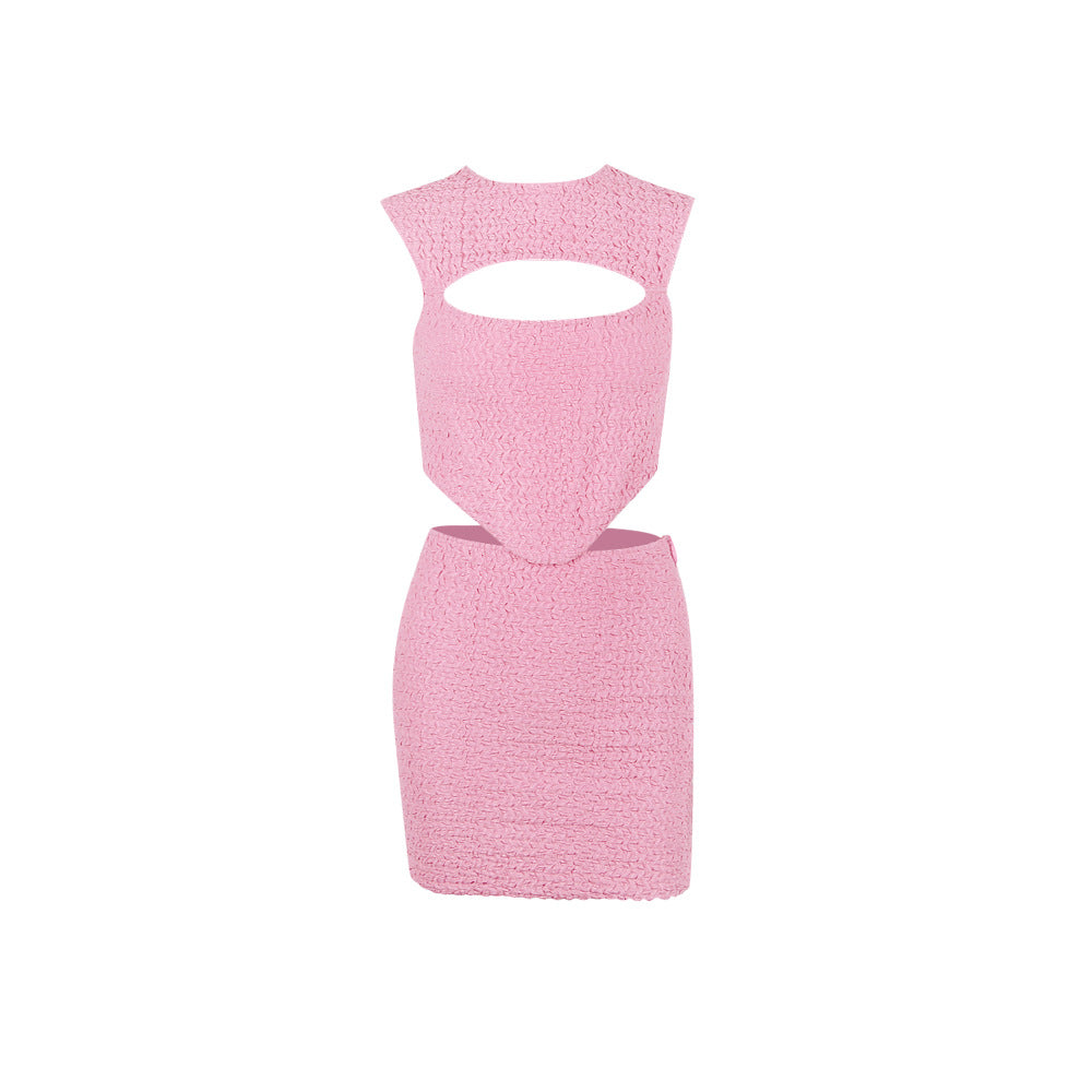 Hollow waistless pink two-piece set