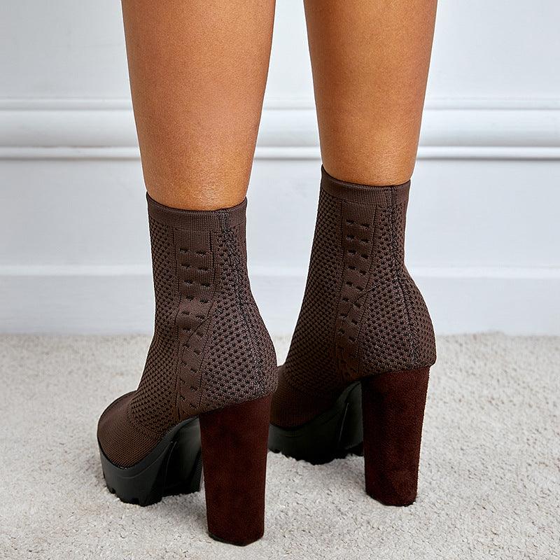 Thick Heel Fish Mouth Short Boots