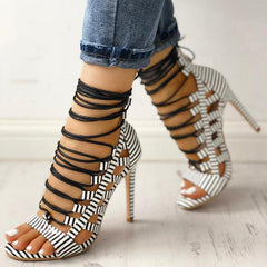 Striped lace-up sandals