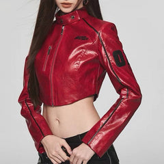 American retro short motorcycle PU leather jacket