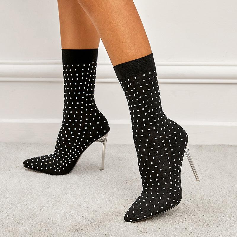 American rhinestone elastic high-heeled boots