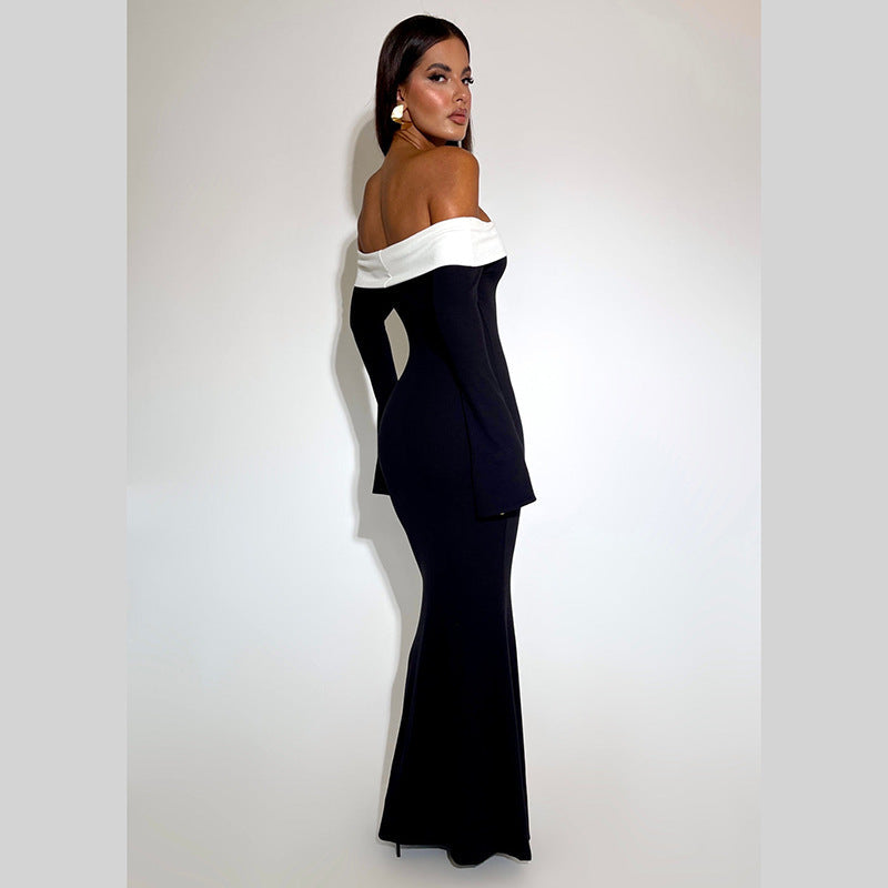 Strapless long-sleeved black maxi dress