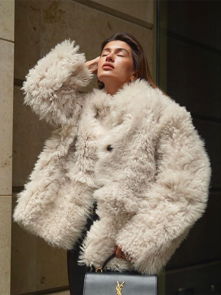 Loose buttoned artificial fur coat