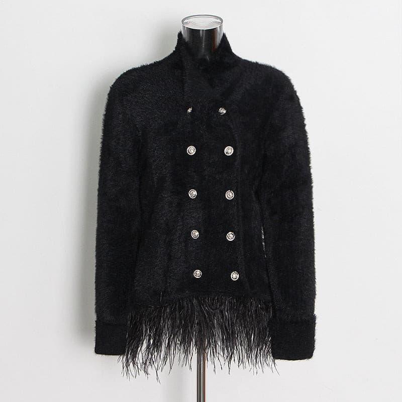 British style double-breasted seahorse hair short coat