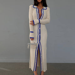 Slim Lapel Long Cardigan Dress