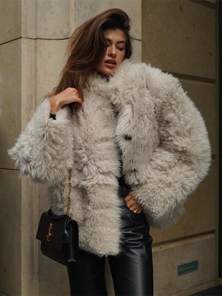 Loose buttoned artificial fur coat