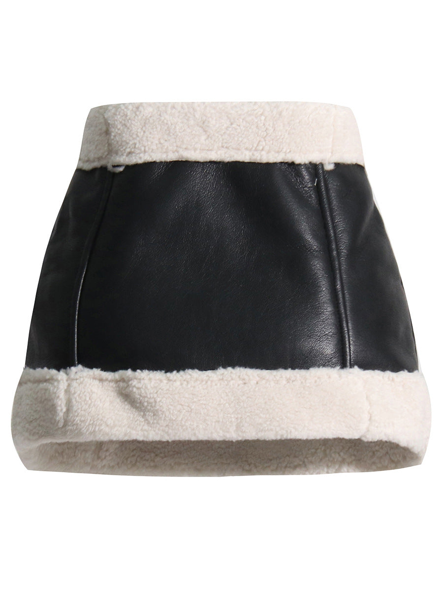 Lambswool buckle placket mini skirt