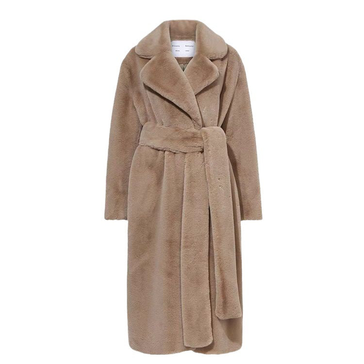 Long imitation rabbit fur coat