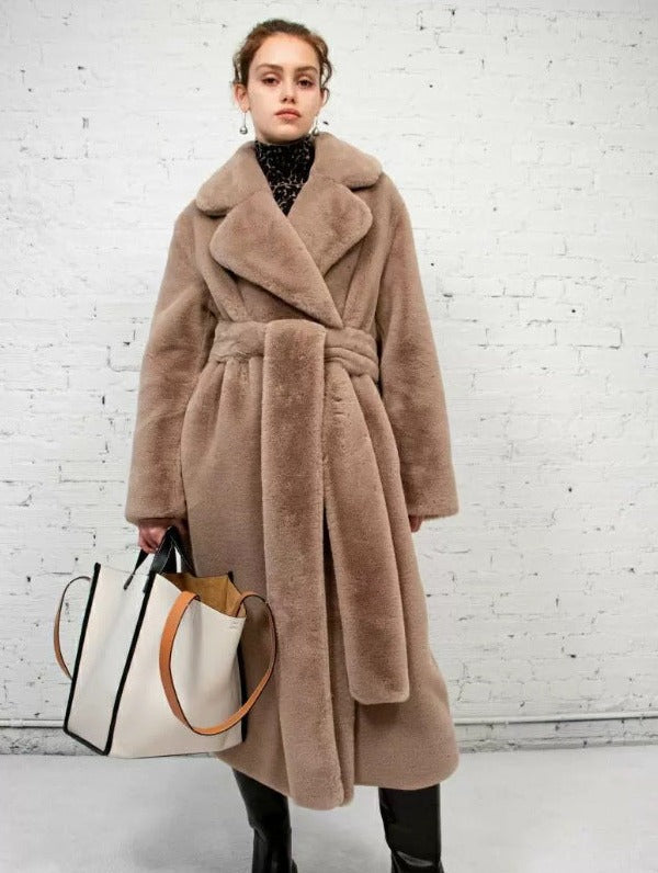 Long imitation rabbit fur coat