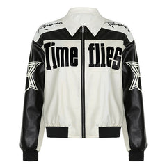 Lapel motorcycle PU leather jacket