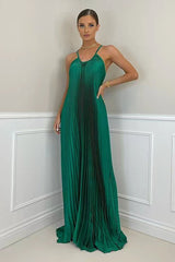 Elegant pleated long halter neck dress