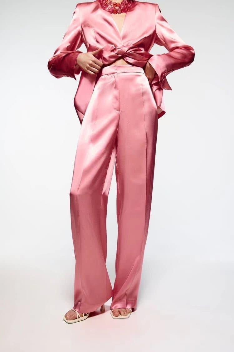 Silk satin texture straight pants