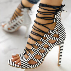 Striped lace-up sandals