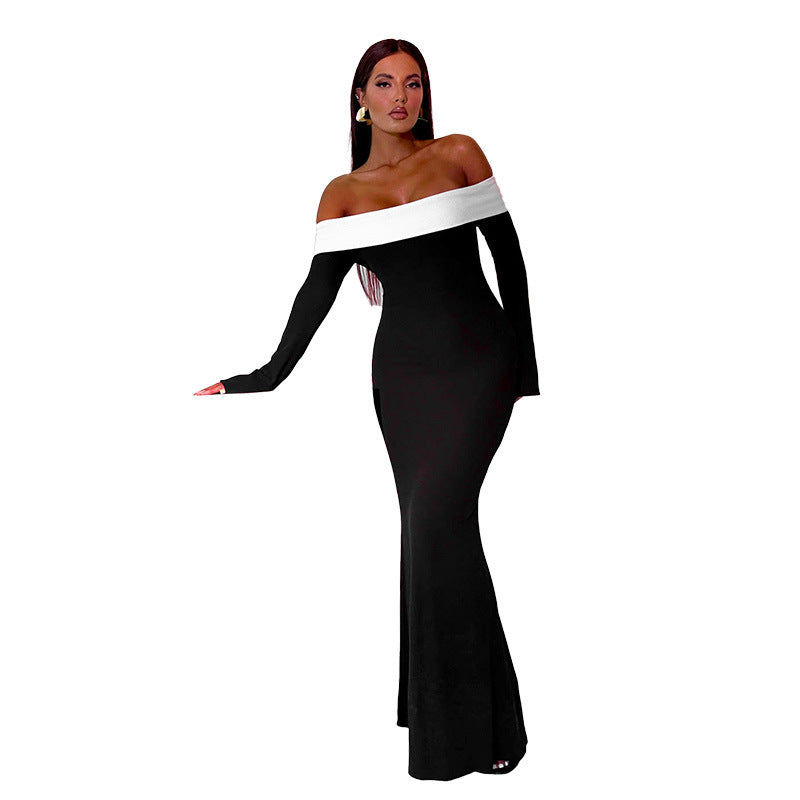 Strapless long-sleeved black maxi dress