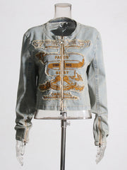 American retro embroidered denim jacket