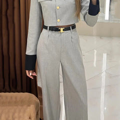 Elegant short jacket wide-leg pants suit