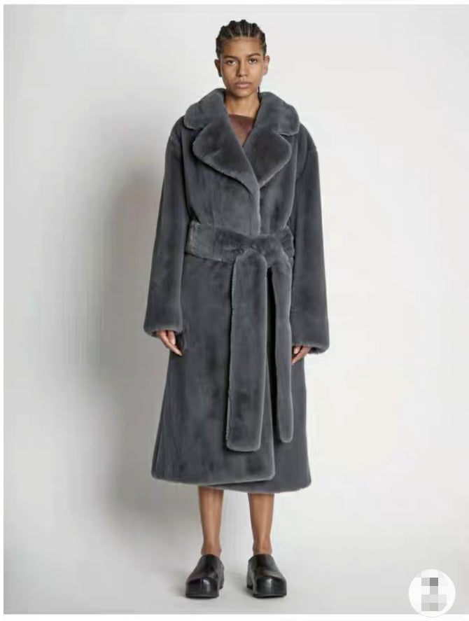 Long imitation rabbit fur coat