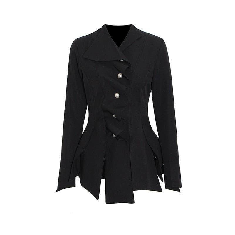 British style pleated split pearl button jacket