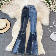 High-elasticity boot-cut denim jeans