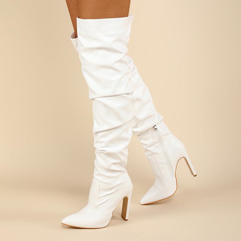 pointy toe thick high heel over the knee boots