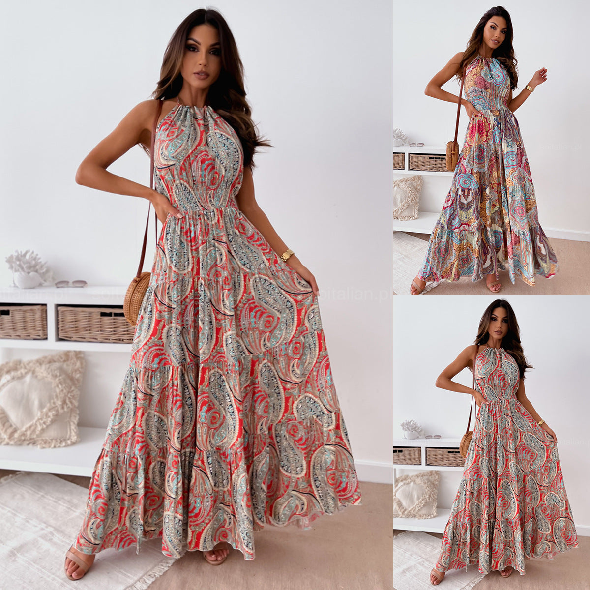 Summer floral backless bohemian dress