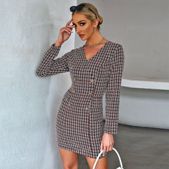 Double-breasted slim waist short dress